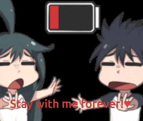 a cartoon of a boy and a girl with the words stay with me forever