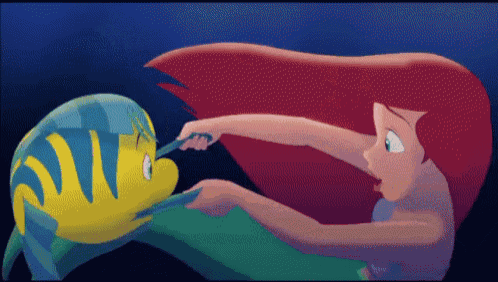 a cartoon of a mermaid and a yellow fish