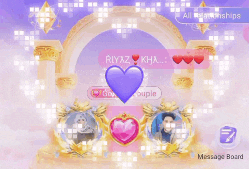 a purple heart is surrounded by hearts and a message board