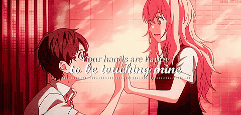 a boy and a girl are giving each other a high five with the words your hands are happy to be touching mine