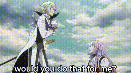 a man with a sword is standing next to a woman with long hair .