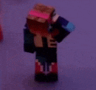 a close up of a minecraft character standing on a purple background .