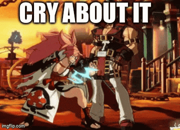 a man and a woman are fighting in a video game with the words cry about it on the bottom .