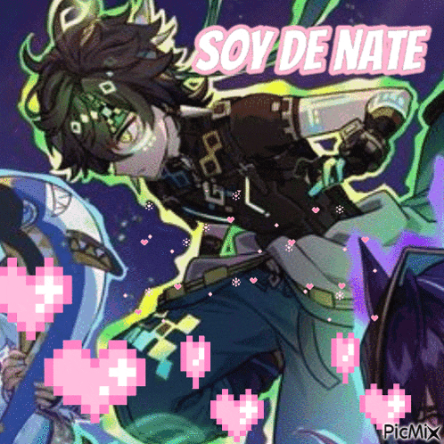 a picture of a boy with the words soy de nate written on it