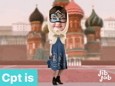 a girl wearing a mask and a scarf is standing in front of a building with the words cpt is on the bottom