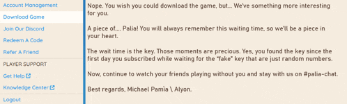 a screenshot of a website that says " nope you wish you could download the game "