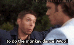 two men are talking and one of them says to do the monkey dance