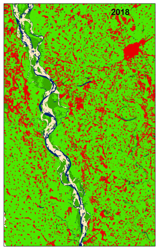 a green and red map with the year 2018