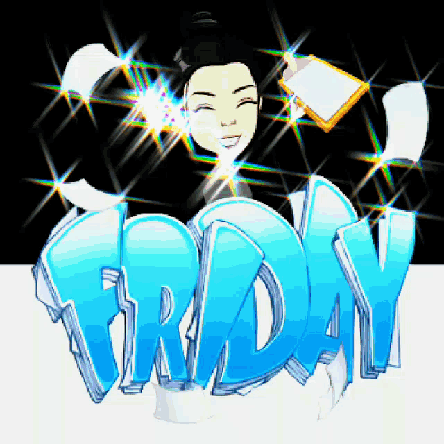 a cartoon of a woman holding a clipboard and the word friday behind her