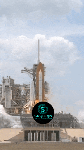 a picture of a rocket being launched with a skyhigh logo in the corner