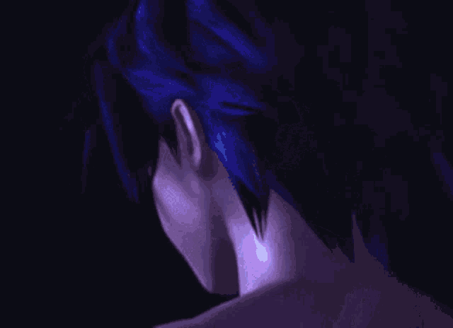 a naked anime girl with blue eyes is standing in front of a blue object