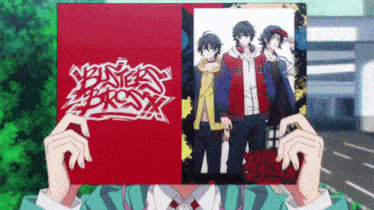 a person is holding a red book that says ' yakuza brosx ' on it