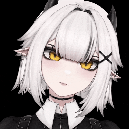 a drawing of a girl with horns and a cross around her neck