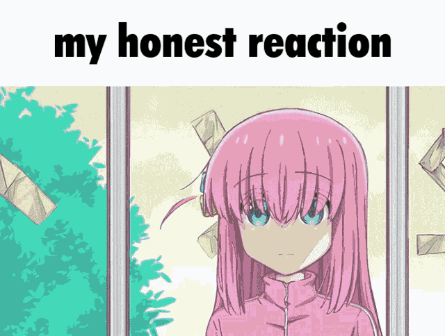a picture of a girl with pink hair and the words " my honest reaction "