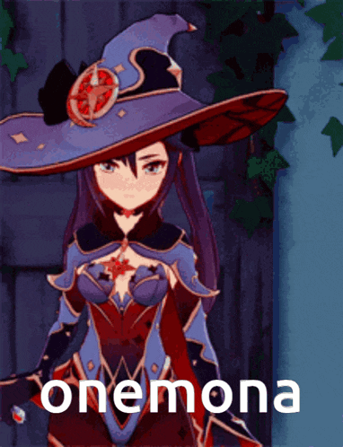 a picture of a witch with the word onemona written on it