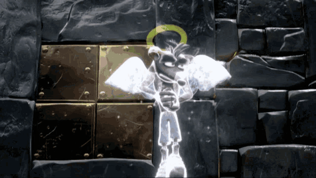 a cartoon character with wings and a halo around his head