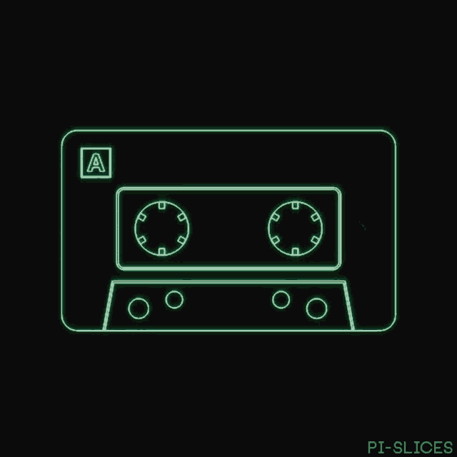 a neon cassette tape with the letter a on the top
