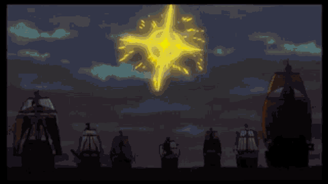 a group of ships are in the water with a fireworks display in the sky
