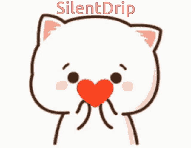 a cartoon cat with a red heart in its mouth and the words silent drip above it