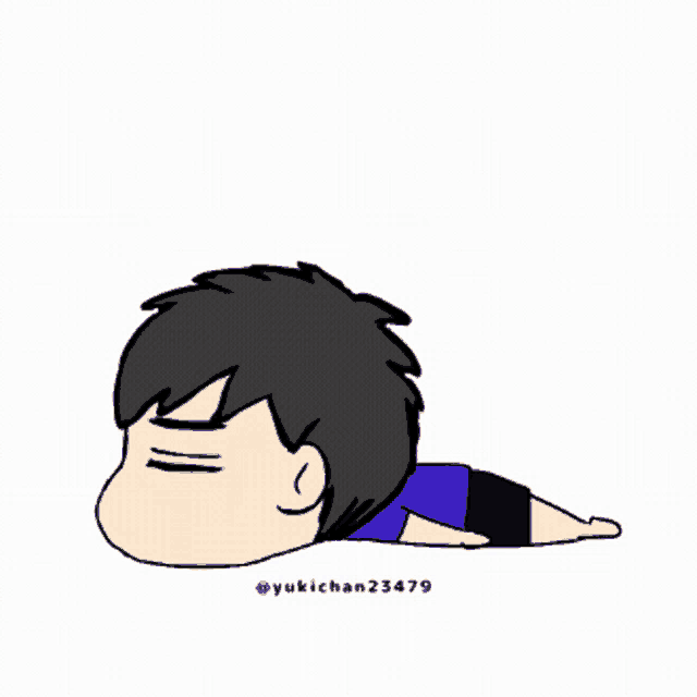 a cartoon of a man laying on his stomach with chinese writing around him