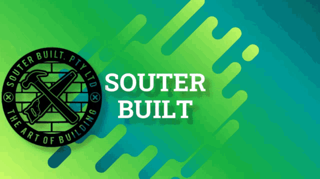 a logo for souter built pty ltd with a saw and hammer