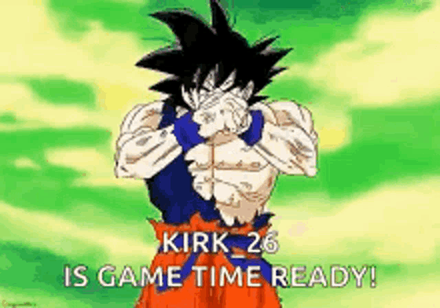 a cartoon of a man covering his face with his hands and the words `` kirk 26 is game time ready '' .