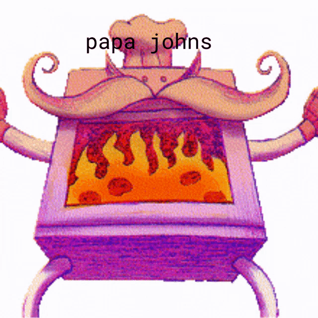 a cartoon character with a chef 's hat and mustache has papa johns written on it