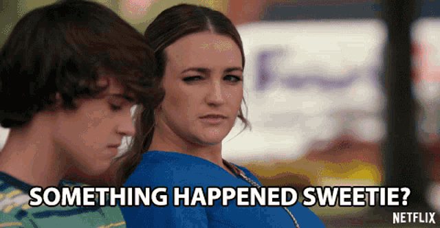 a netflix advertisement shows a woman and a boy and the words something happened sweetie