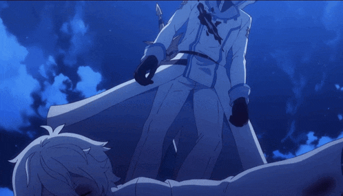 a man in a white coat is standing in front of a blue sky with clouds
