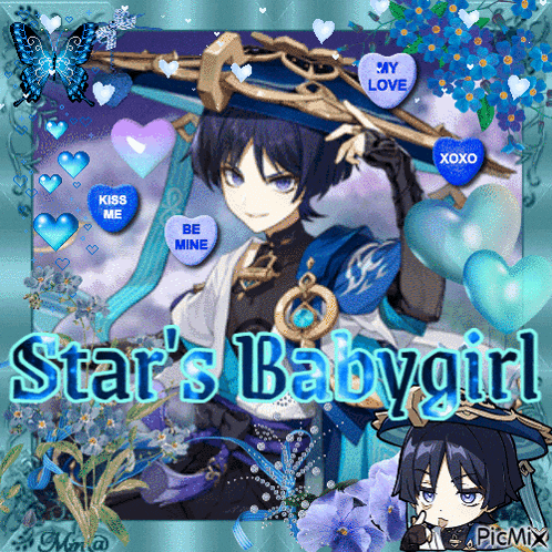 a picture of a boy with hearts around him and the words star 's babygirl