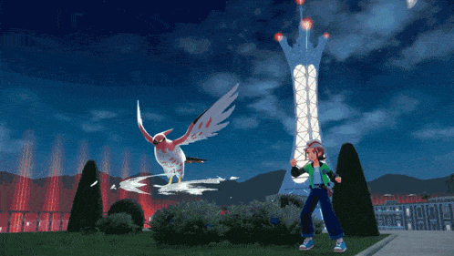 a person standing in front of a bird that is flying