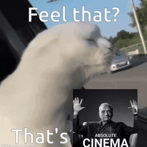 a picture of a man with the words feel that that 's cinema