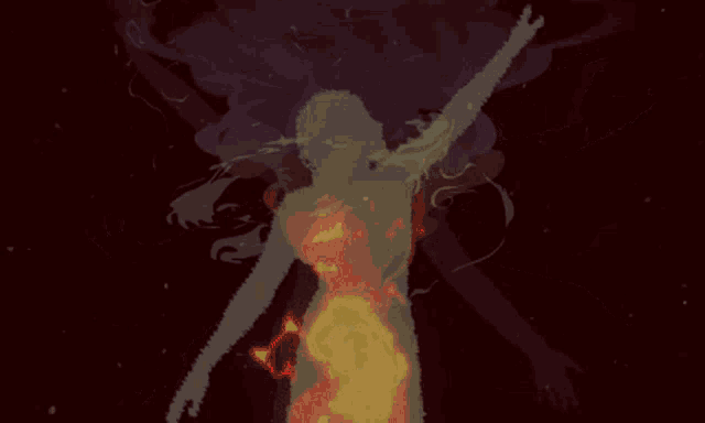 a drawing of a woman with many arms and a fire coming out of her belly