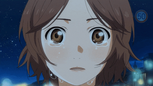 a close up of a girl 's face with a speed limit sign in the background