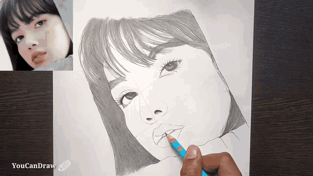 a drawing of a woman 's face with the words youcandraw below