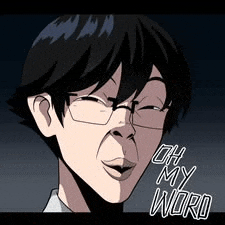 a cartoon character with glasses is making a funny face .