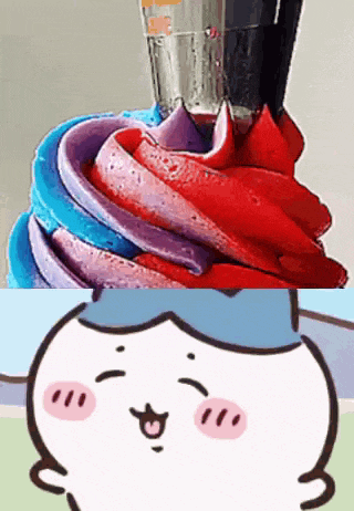 a close up of a swirl of ice cream next to a cartoon cat