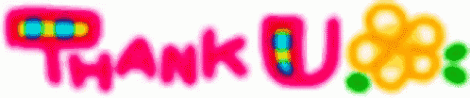 the word thank you is written in a rainbow of colors
