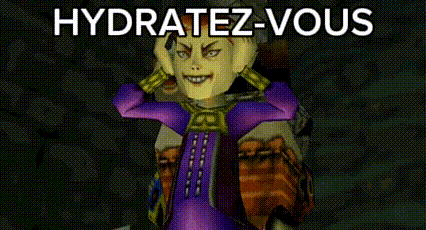 a video game character with the words hydratez-vous written on the bottom