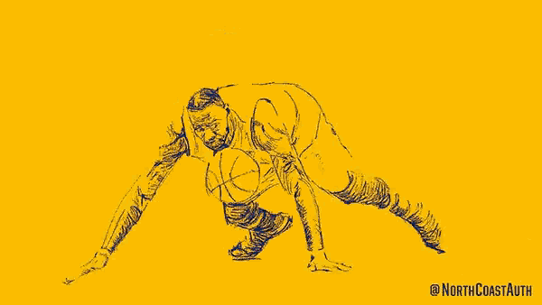 a drawing of a man dribbling a basketball with the words north coast auth on the bottom