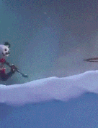 a snowman is playing a guitar in the snow while standing in the snow .