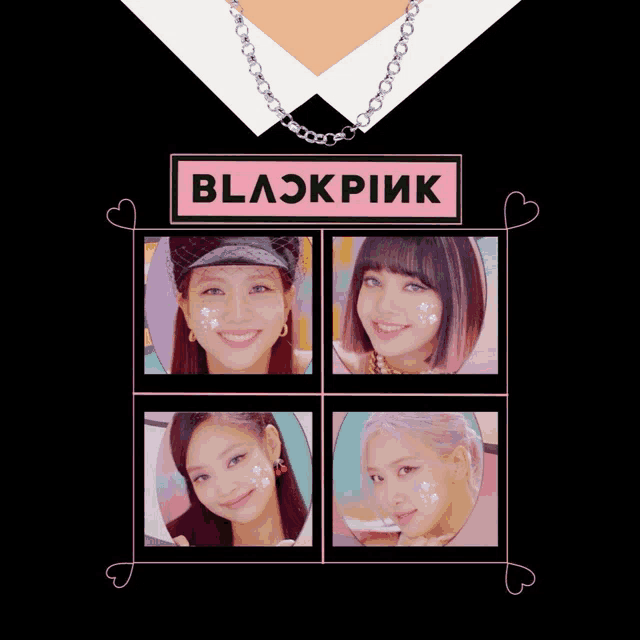 a poster of blackpink with four pictures of the girls on it