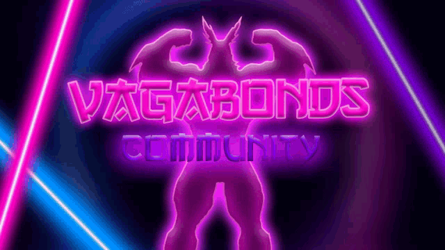 a neon sign that says vagabonds community in purple