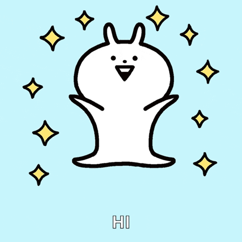 a drawing of a rabbit with the word hi on the bottom right