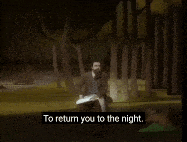 a man sitting in a forest with the words coming from the hat