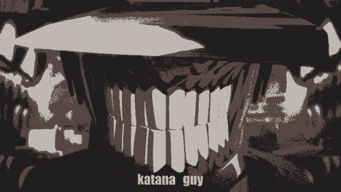 a black and white image with the words katana guy on the bottom