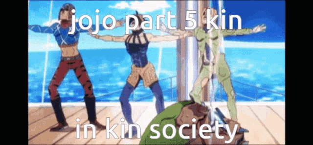 jojo part 5 kin in kin society is written on a cartoon