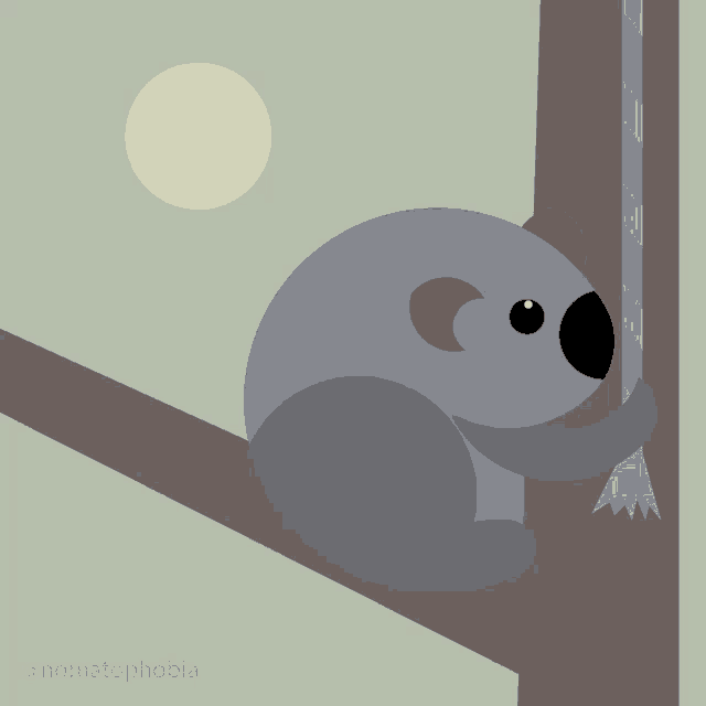 a koala bear is sitting on a tree branch with the moon in the background