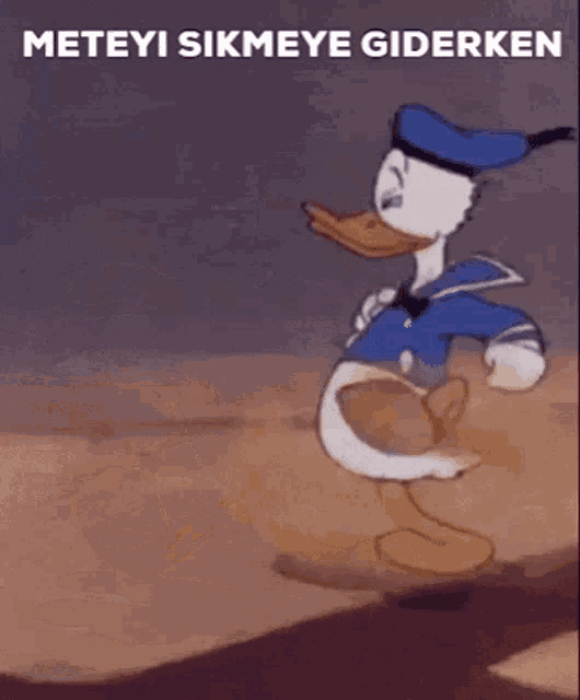 a cartoon of donald duck dancing with the words meteyi sikmeye giderken above him