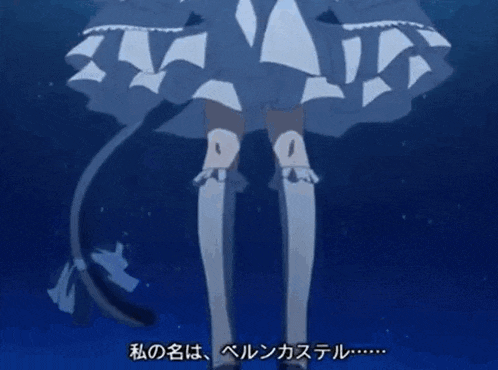a girl in a blue dress and white socks stands in the dark